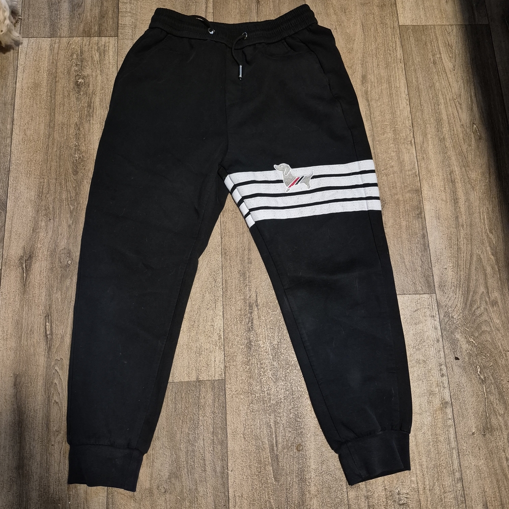 Thom Browne Black Joggers with White Stripes